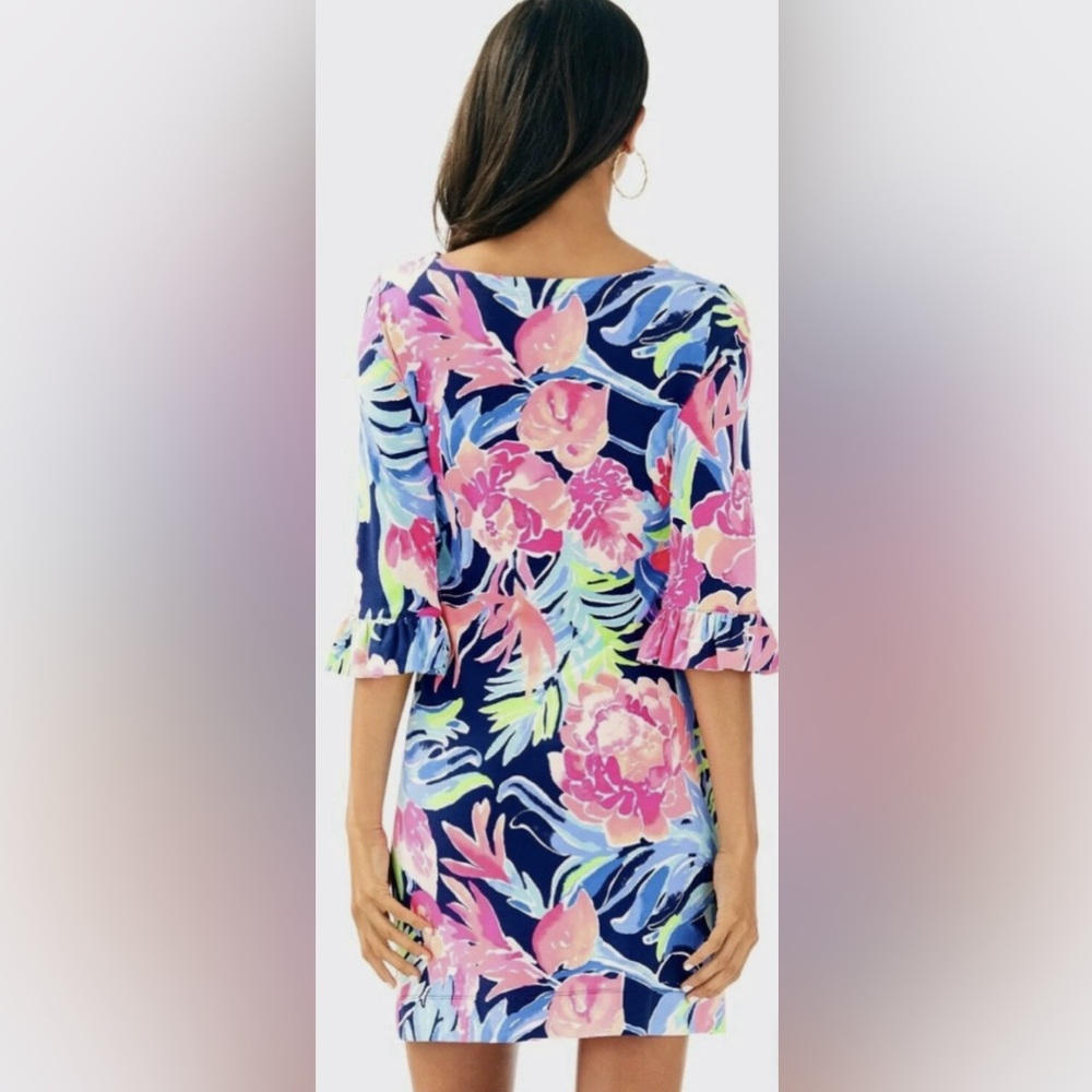 Lilly Pulitzer Sophie Ruffle High Tide Navy Tropical Dress ; Size S; - Picture 5 of 7